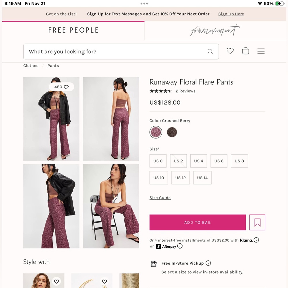 FREE PEOPLE Runaway Floral Flare Pants size 6 - Picture 10 of 15